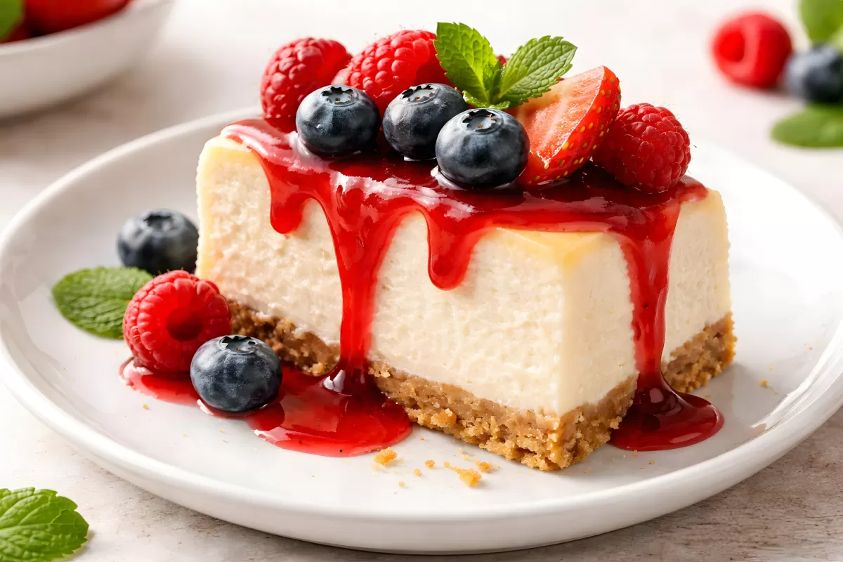 Köstlicher Käsekuchen mit roten Früchten