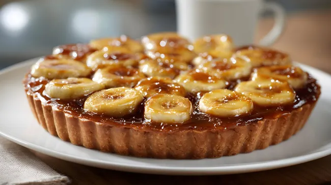 Köstlicher karamelisierter Bananenkuchen auf Teller