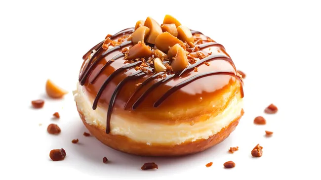 Köstlicher Karamell-Donut mit Schokoladenverzierung