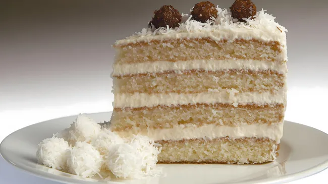 Köstlicher Kokos-Sahnetorte mit kandierter Dekoration