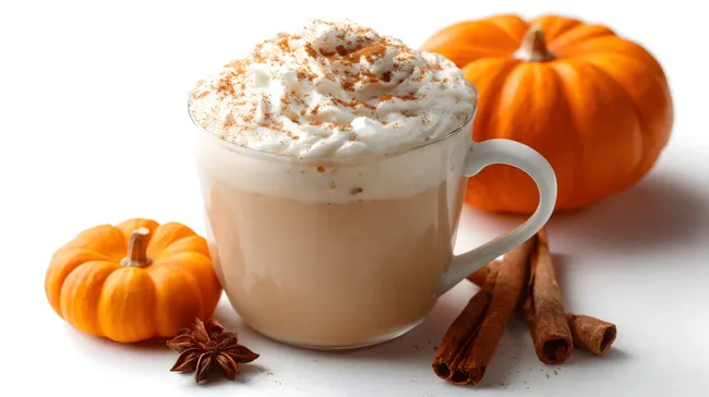 Köstlicher Kürbis-Zimt-Latte mit frischen Gewürzen