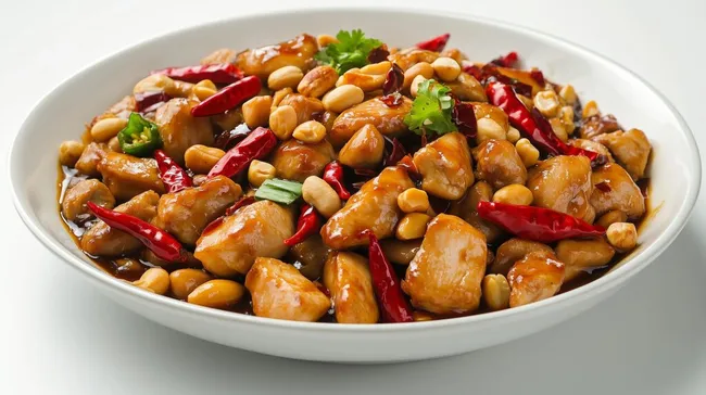 Köstlicher Kung Pao Hähnchen-Teller mit Erdnüssen