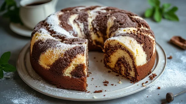 Köstlicher Marmorkuchen mit Puderzucker-Dekor