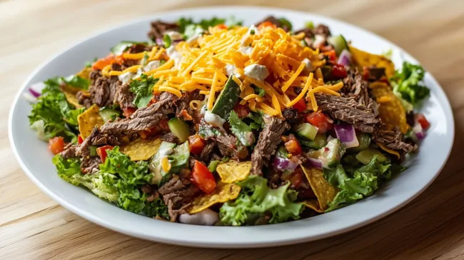 Köstlicher Rindfleisch-Taco-Salat mit buntem Gemüse