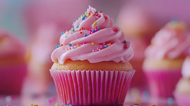 Köstlicher rosa Cupcake mit bunten Streuseln