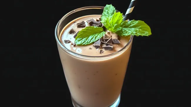 Köstlicher Schokoladen-Milchshake mit Minze und Schokostückchen