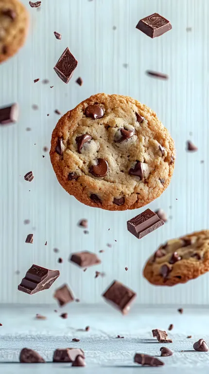 Köstlicher Schokoladenkeks mit Stückchen in der Luft