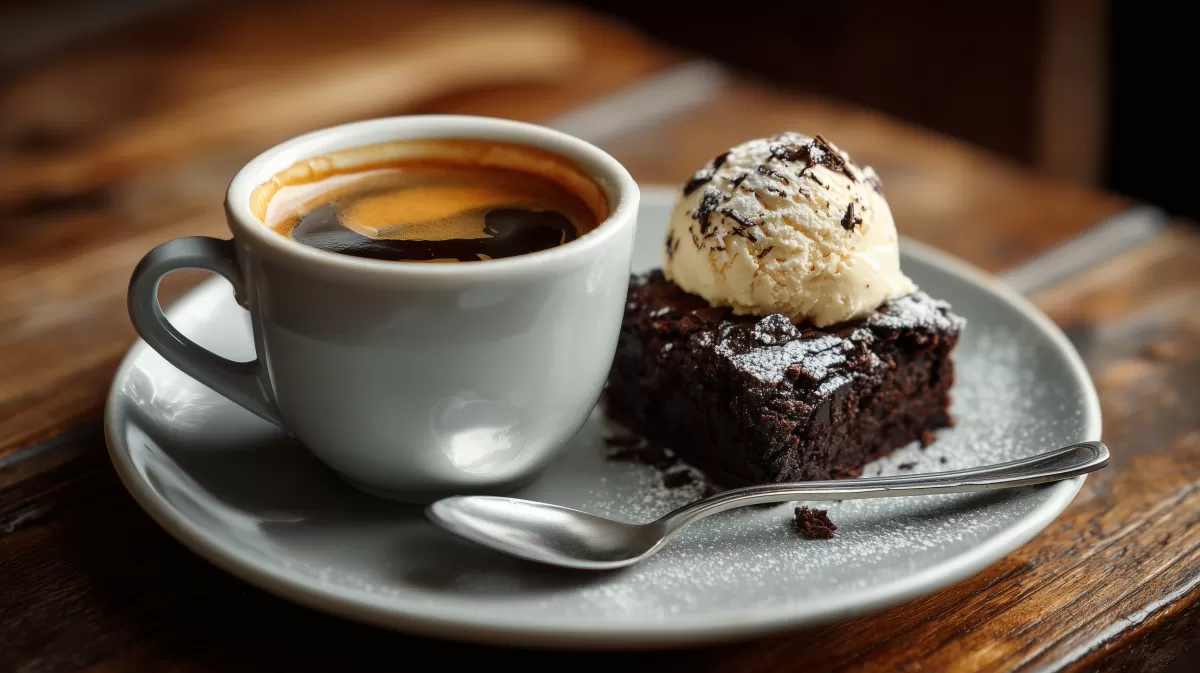 Köstlicher Schokoladenkuchen mit Eiskugel