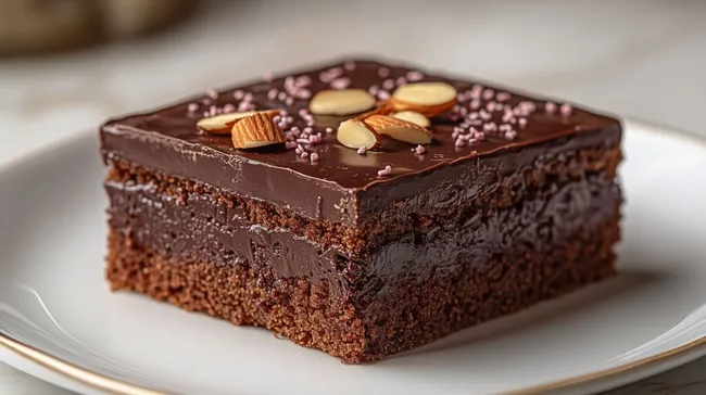 Köstlicher Schokoladenkuchen mit Mandeln und Glasur
