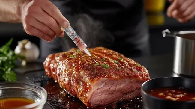 Köstlicher Schweinebraten mit Marinade in moderner Küche