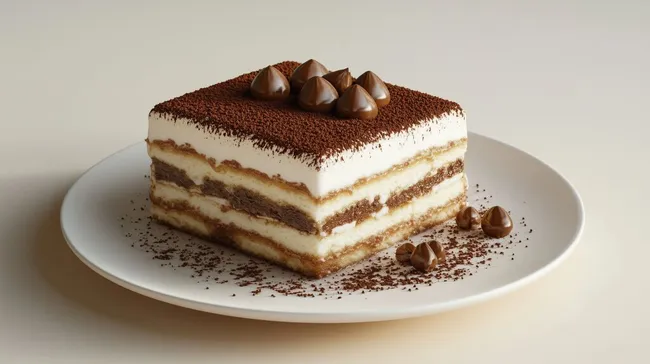 Köstlicher Tiramisu-Kuchen mit Schokoladendekor