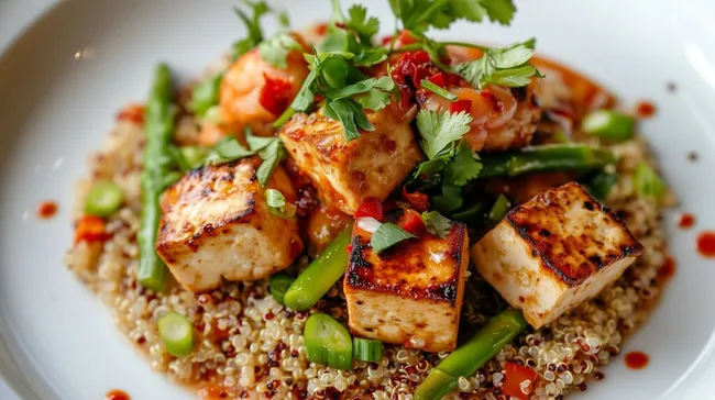 Köstlicher Tofu-Quinoa-Salat mit Gemüse