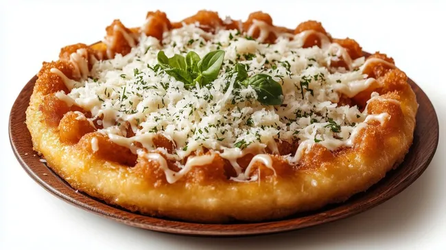 Köstlicher ungarischer Langos mit Knoblauchsauce und geriebenem Käse