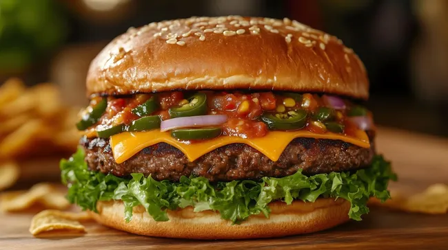 Köstlicher veganer Burger mit Gemüse-Relish