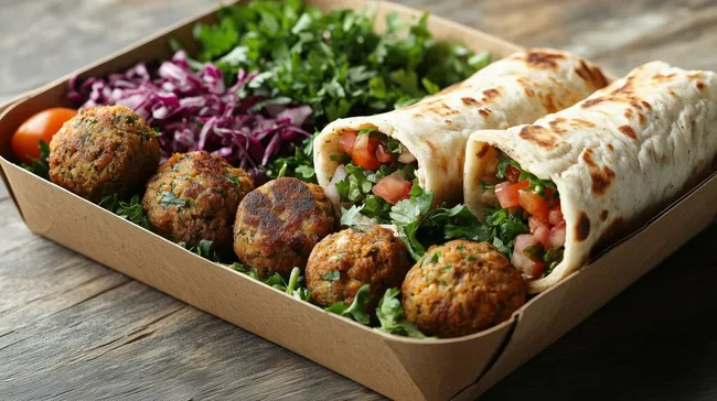 Köstlicher veganer Falafel-Wrap mit frischen Gemüse