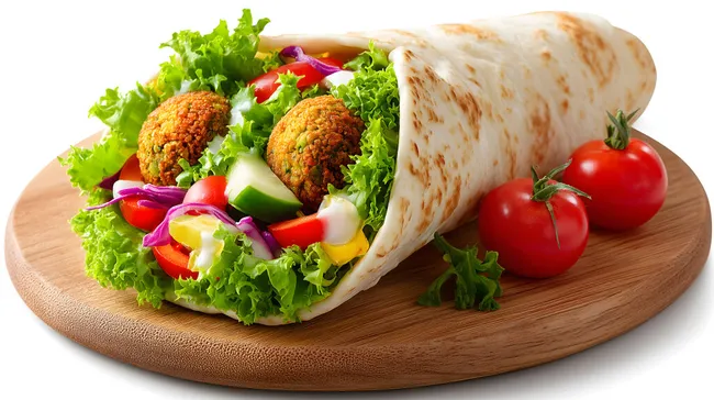 Köstlicher vegetarischer Wrap mit Falafel und Gemüse