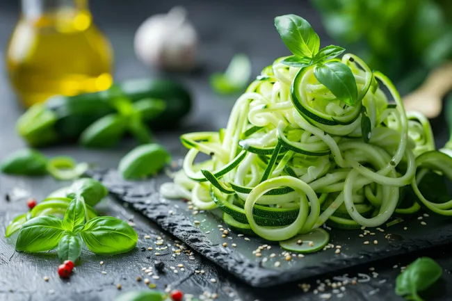 Köstlicher Zucchini-Salat auf Schieferplatte