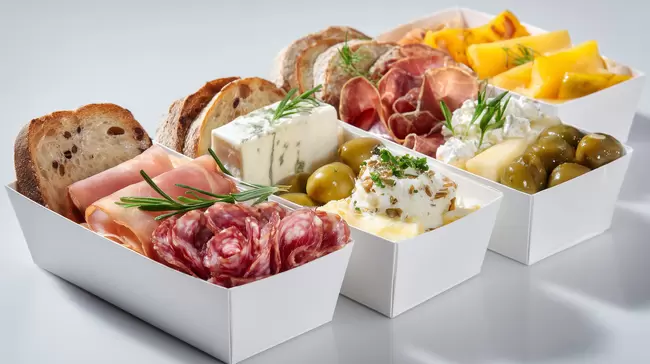 Köstliches Antipastoteller-Arrangement mit Fleisch, Käse und Oliven