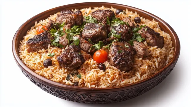 Köstliches arabisches Kabsa-Gericht mit Lammfleisch