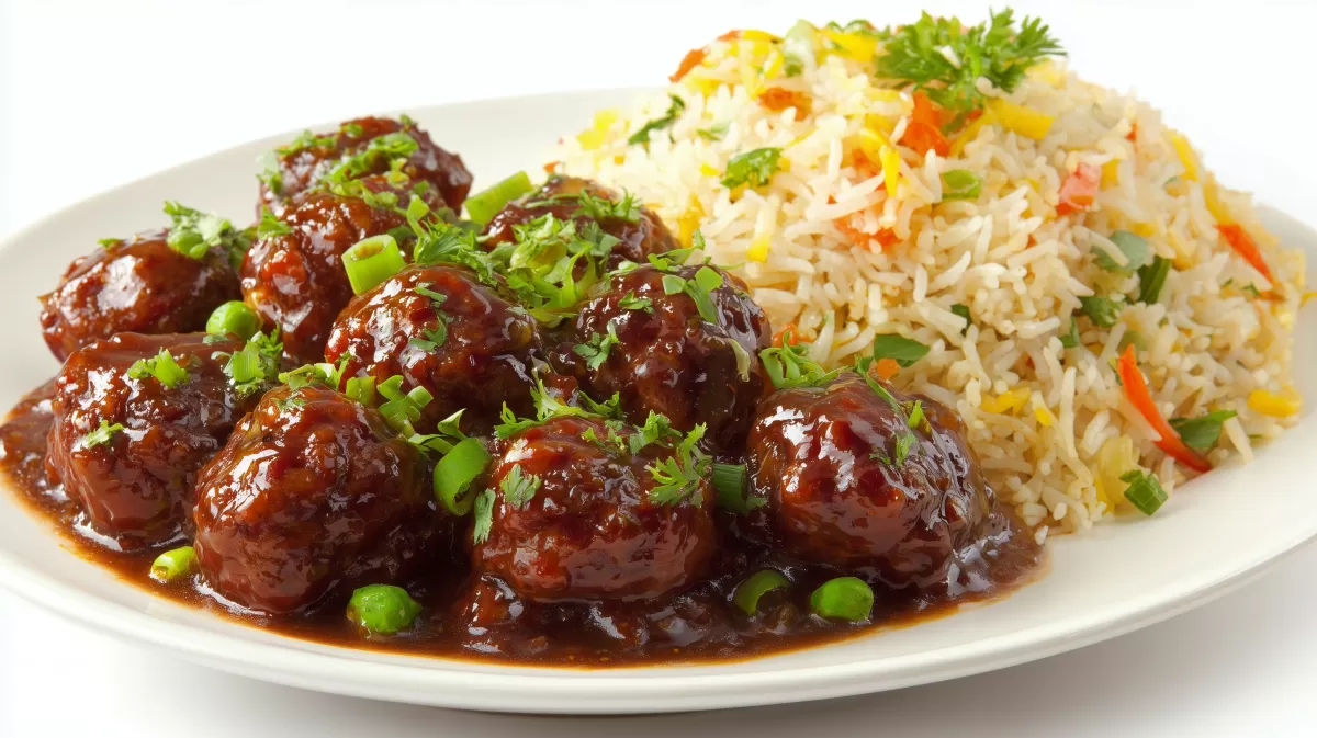 Köstliches asiatisches Fleischgericht mit Reis