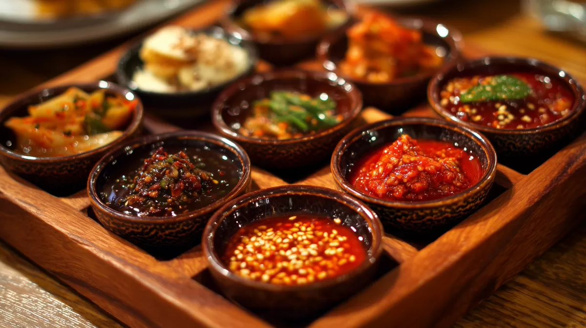Köstliches Auswahl südostasiatischer Gerichte und Dips