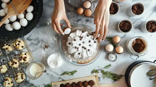 Köstliches Backzubehör auf Marmorplatte