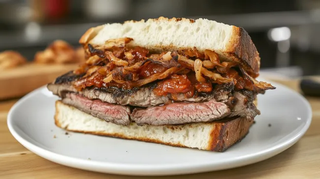 Köstliches Beef-Sandwich mit karamellisierten Zwiebeln
