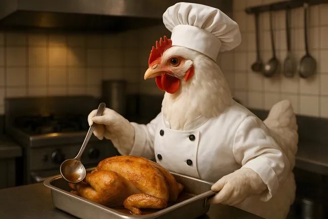 Köstliches Brathähnchen in der Küche des Chefkochs