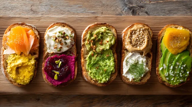 Köstliches Brot mit dekorativen Brotaufstrichen