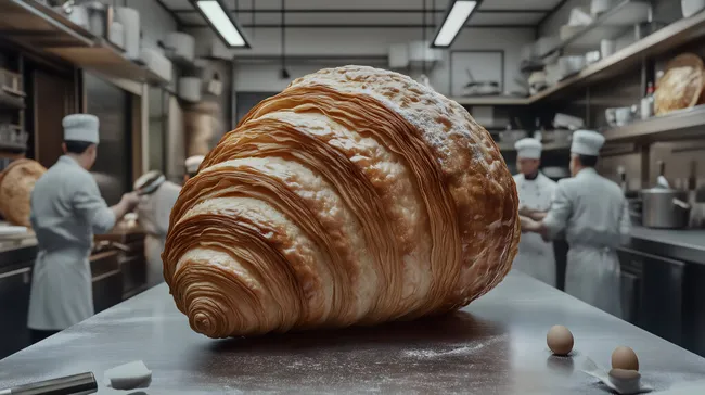Köstliches Croissant auf Edelstahl in Bäckerei