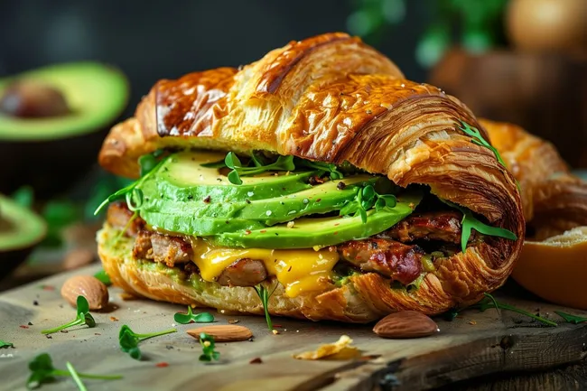 Köstliches Croissant-Sandwich mit Avocado und Käse