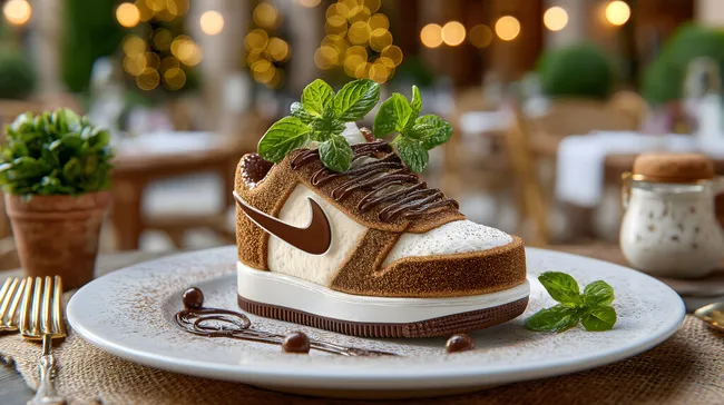 Köstliches Dessert-Kunstwerk in Schuh-Form
