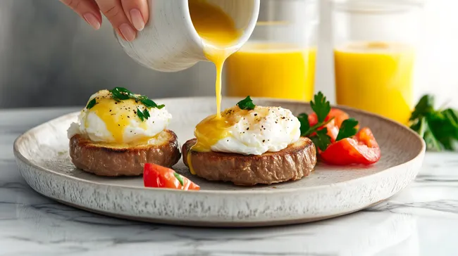 Köstliches Frühstück mit pochiertem Ei und Hollandaise-Sauce
