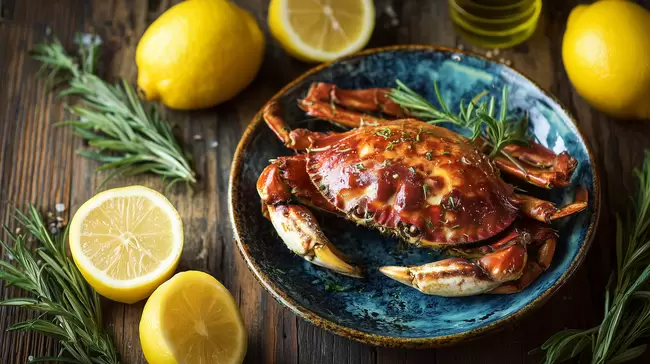 Köstliches gegrillter Krabbenteller mit Zitrone