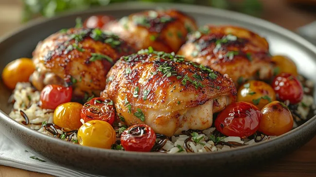 Köstliches Hähnchen-Tomaten-Gericht mit Wildreis