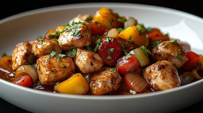 Köstliches Hühnchen-Gemüse-Gericht in Schüssel