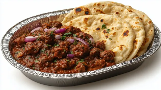 Köstliches indisches Lamm-Vindaloo-Curry mit Naan-Brot
