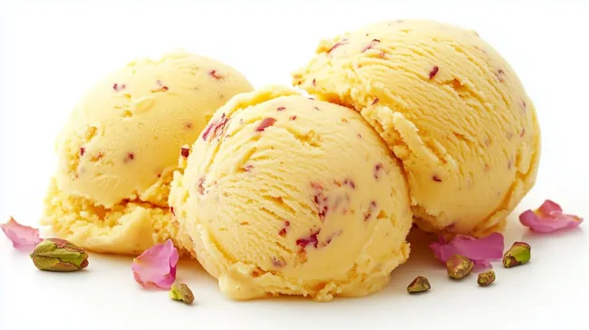 Köstliches iranisches Safraneis mit Pistazien und Rosenblüten