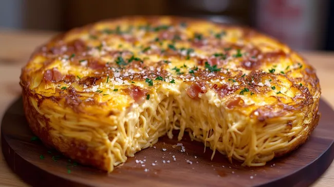 Köstliches italienisches Pasta-Omelett mit goldbrauner Kruste