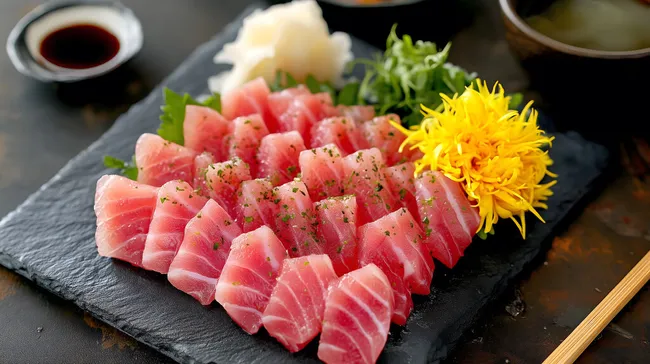 Köstliches Japan-Sashimi-Gericht mit Thunfisch und Lachs