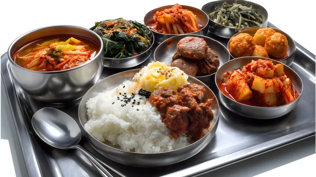 Köstliches koreanisches Banchan-Menü mit Reis