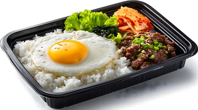 Köstliches koreanisches Bibimbap-Gericht mit Reis und Spiegelei