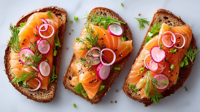 Köstliches Lachs-Sandwich mit Radieschen und Dill