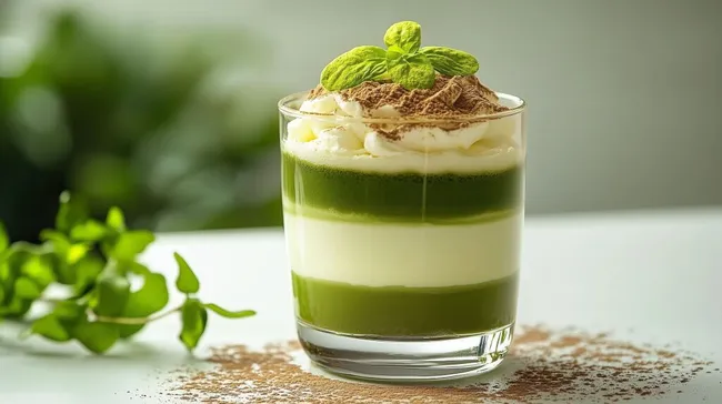Köstliches Matcha-Tiramisu-Dessert im Glas