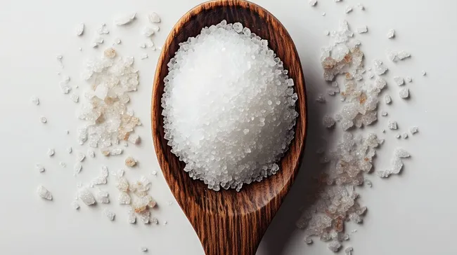 Köstliches Meersalz auf rustikalem Holzlöffel