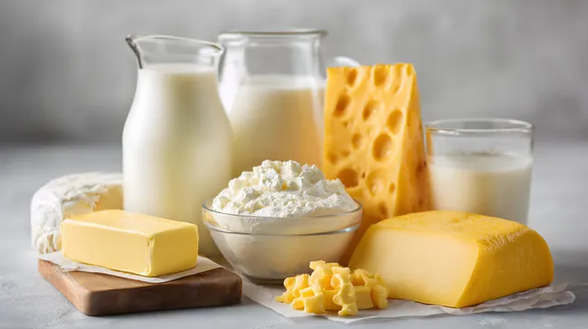 Köstliches Milchproduktarrangement auf hellem Hintergrund