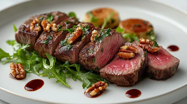 Köstliches Rinderfilet mit Rucola und Walnüssen