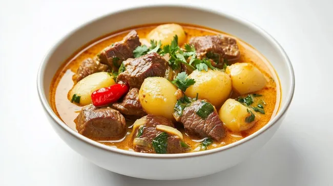 Köstliches Rindfleisch-Curry mit Kartoffeln und Kräutern