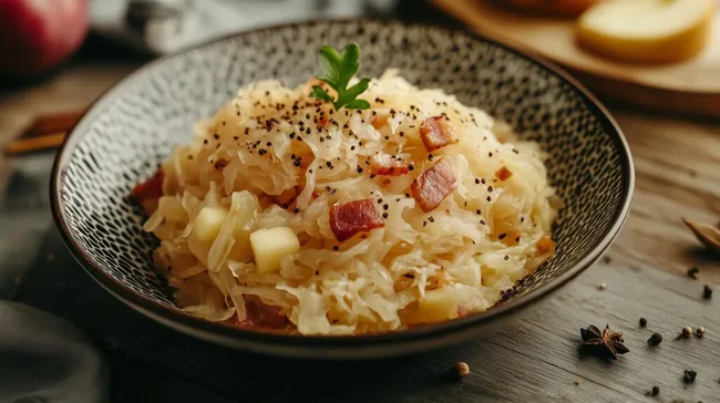 Köstliches Sauerkraut mit Speck und Gewürzen