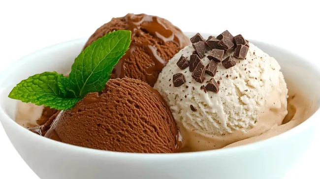 Köstliches Schoko- und Vanilleeis im Dessertglas